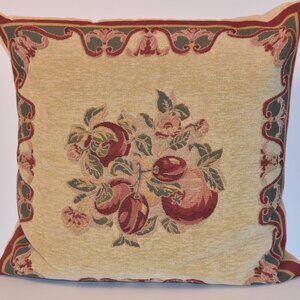 Vintage French-style tapestry cushion cover with a fruit and floral motif